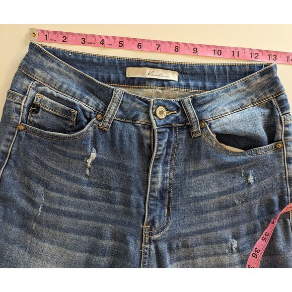 Kancan Denim Jeans High Waisted Ankle Skinny Distressed Boho Blue Size 27 - Picture 10 of 12